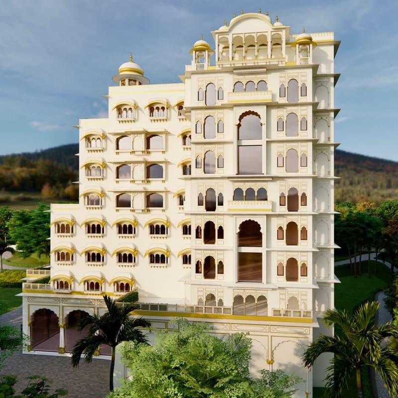 Sonagarh Fort Resort — Rajasthani folk dance sculpture garden with bougainvillea
