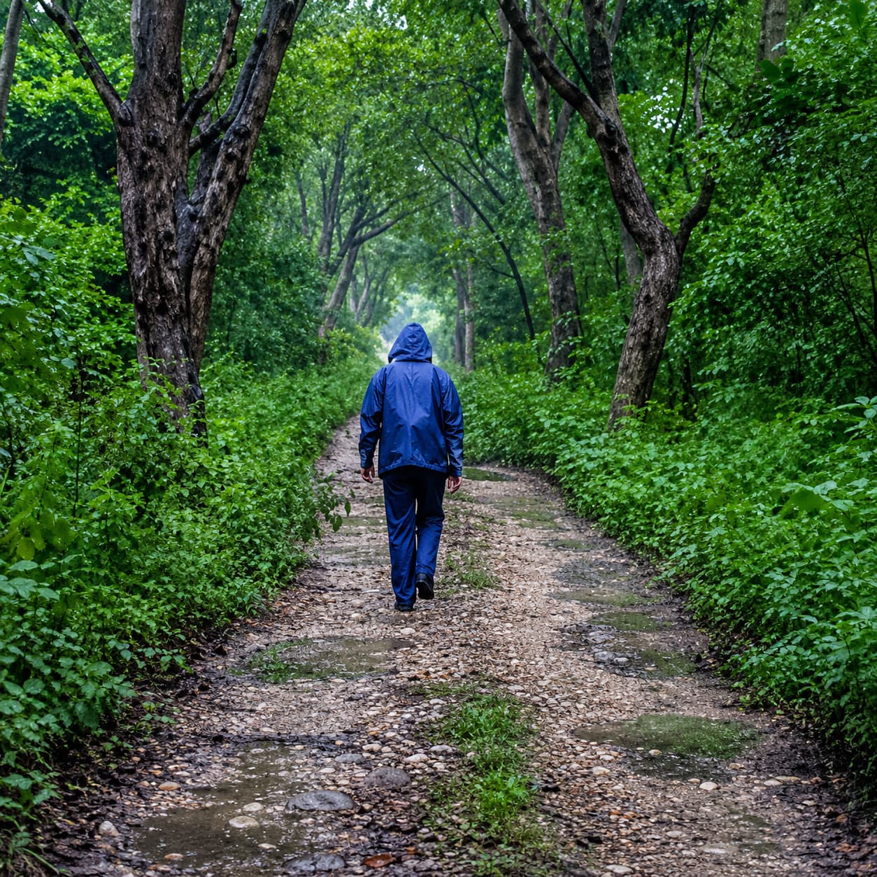 Jungle Walk at Sonagarh Fort Resort — Visitor walking a green forest trail
