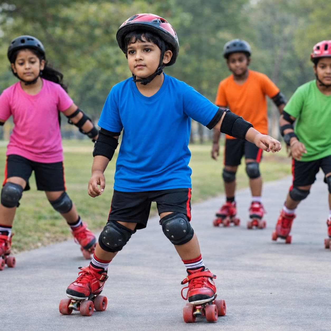 Skating at Sonagarh Fort Resort — Children roller skating along a park pathway